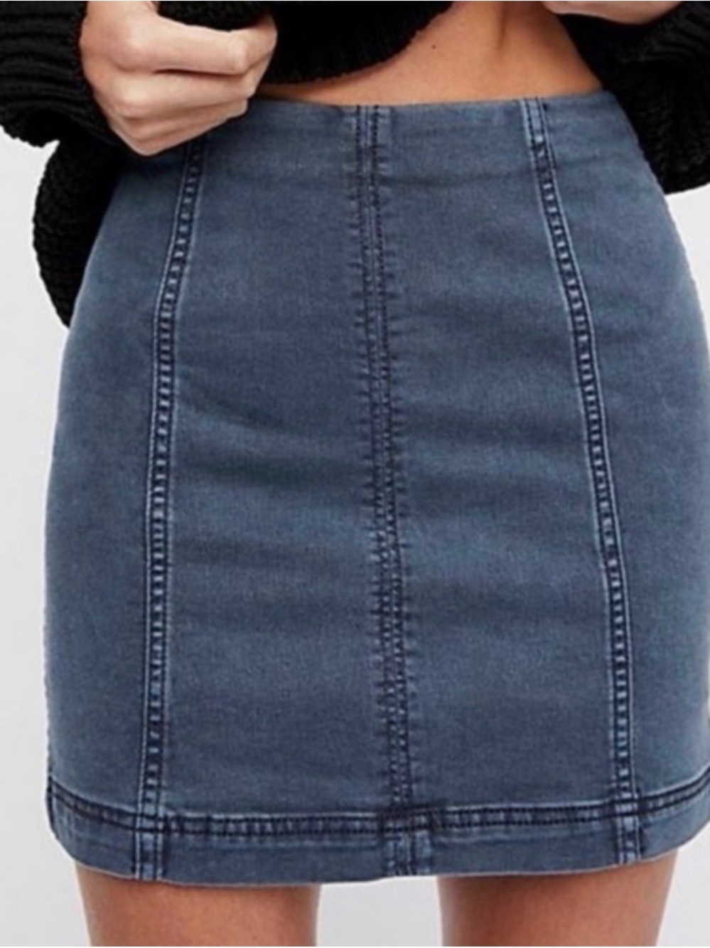 Free People Dark Blue Washed Denim Panel Mini Skirt